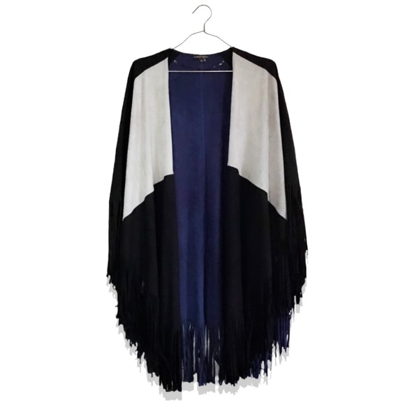 Alberto Makali NWOT Color Block Boho Vegan Suede Fringe Cape - Picture 1 of 6